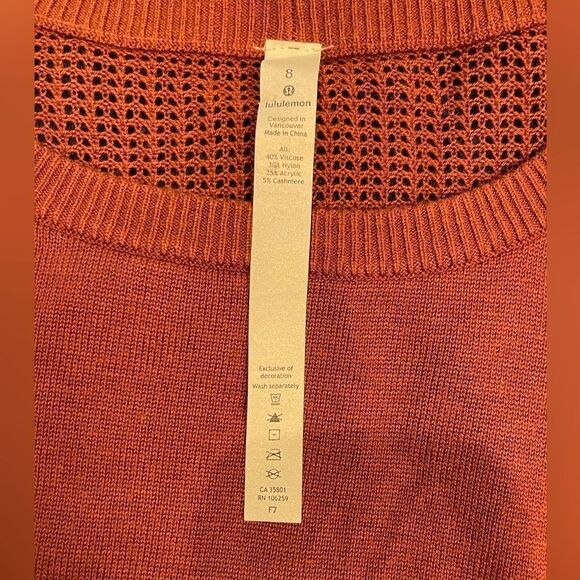 EUC Lululemon Open-back Rust Sweater Sz. 8 - Picture 5 of 5